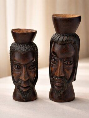 Tribal/Jamaican Bust Set Of 2 Decorative Dark Brown 7.5"
